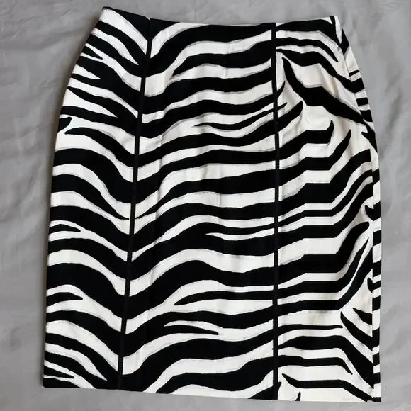 White House Black Market, Black White, Zebra Print, Knee Length, Pencil Skirt-00 - Picture 2 of 9